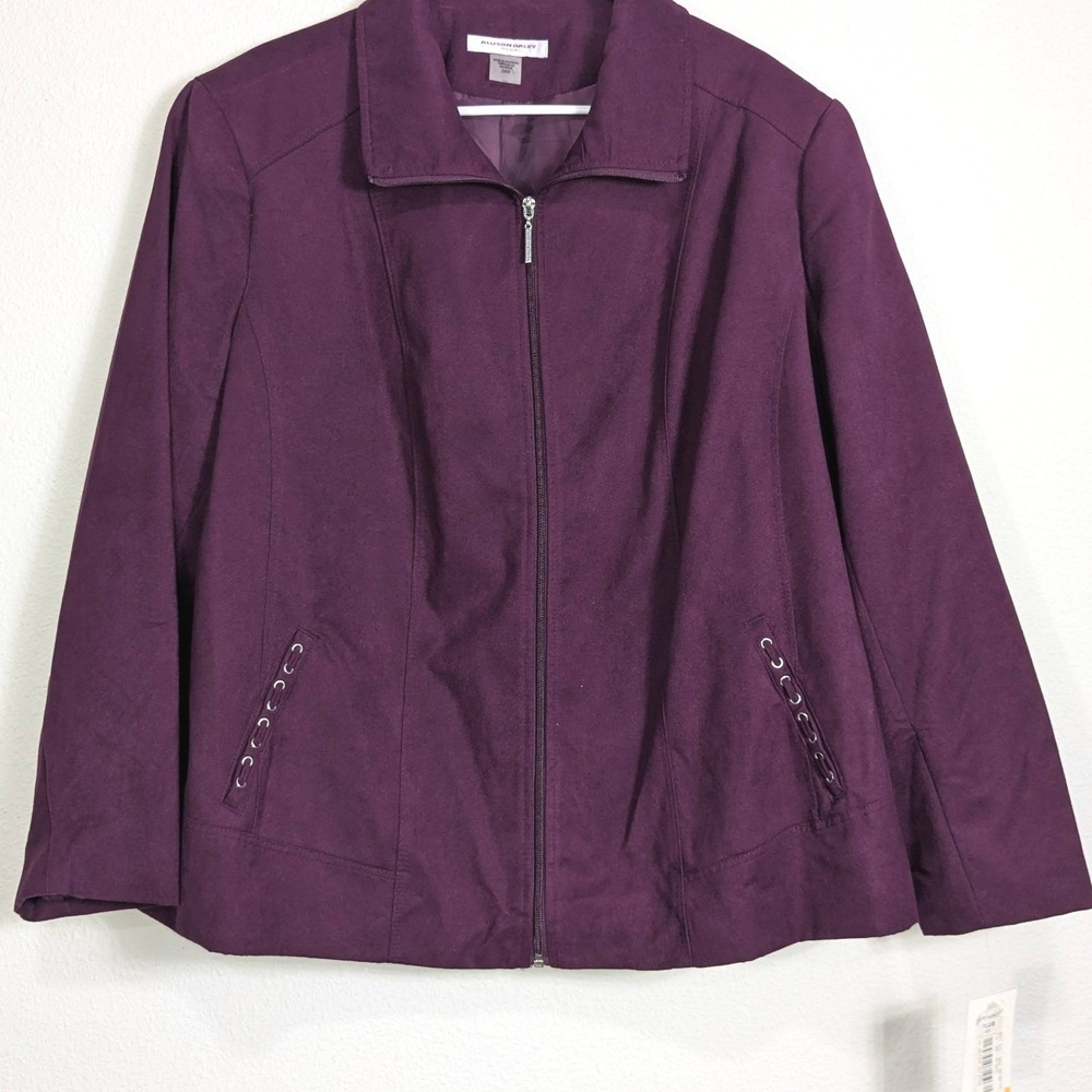 Allison Daley Plus Womens 24W Plum Purple Faux Suede Full Zip Lined Jacket NEW